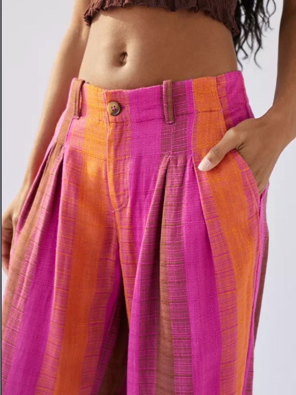 Urban Outfitters• Pink & Orange Low Rise Wide leg Martina Linen Trouser• Sz 0 - Picture 5 of 12